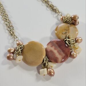 NWT One Of A Kind Satin Gold Necklace with Mukite Pearls Shell 20"